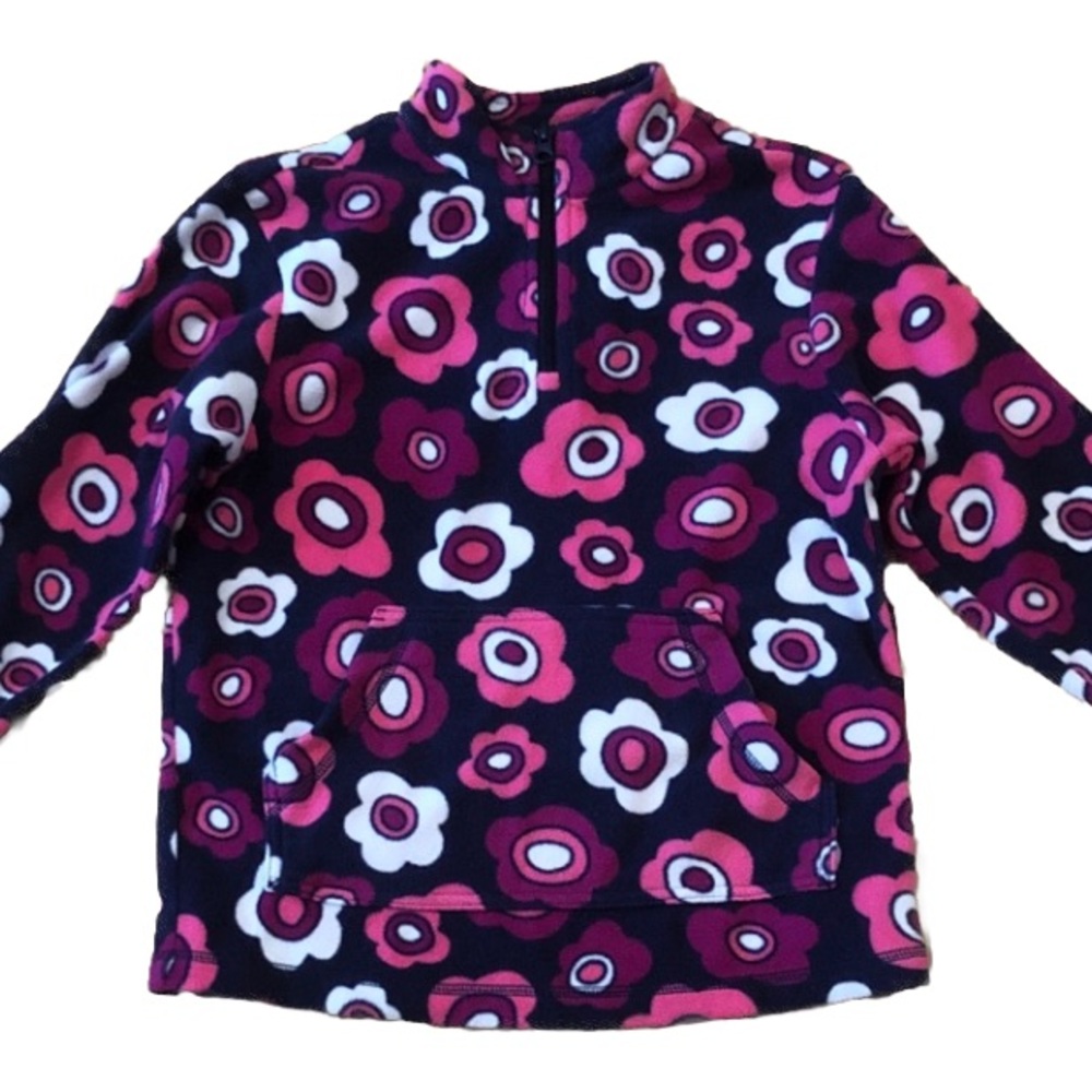 Hanna Andersson Kids Floral fleece Jacket in Pink and Blue quarter zip size 130